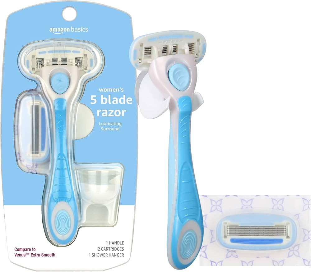 Amazon Basics 5-Blade Razor for Women, Handle, 2 Cartridges & Shower Hanger, 4 Piece Set (Cartrid... | Amazon (US)