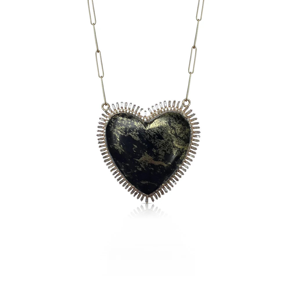 14k Pave Baguette Apache Heart Necklace | S. Carter Designs