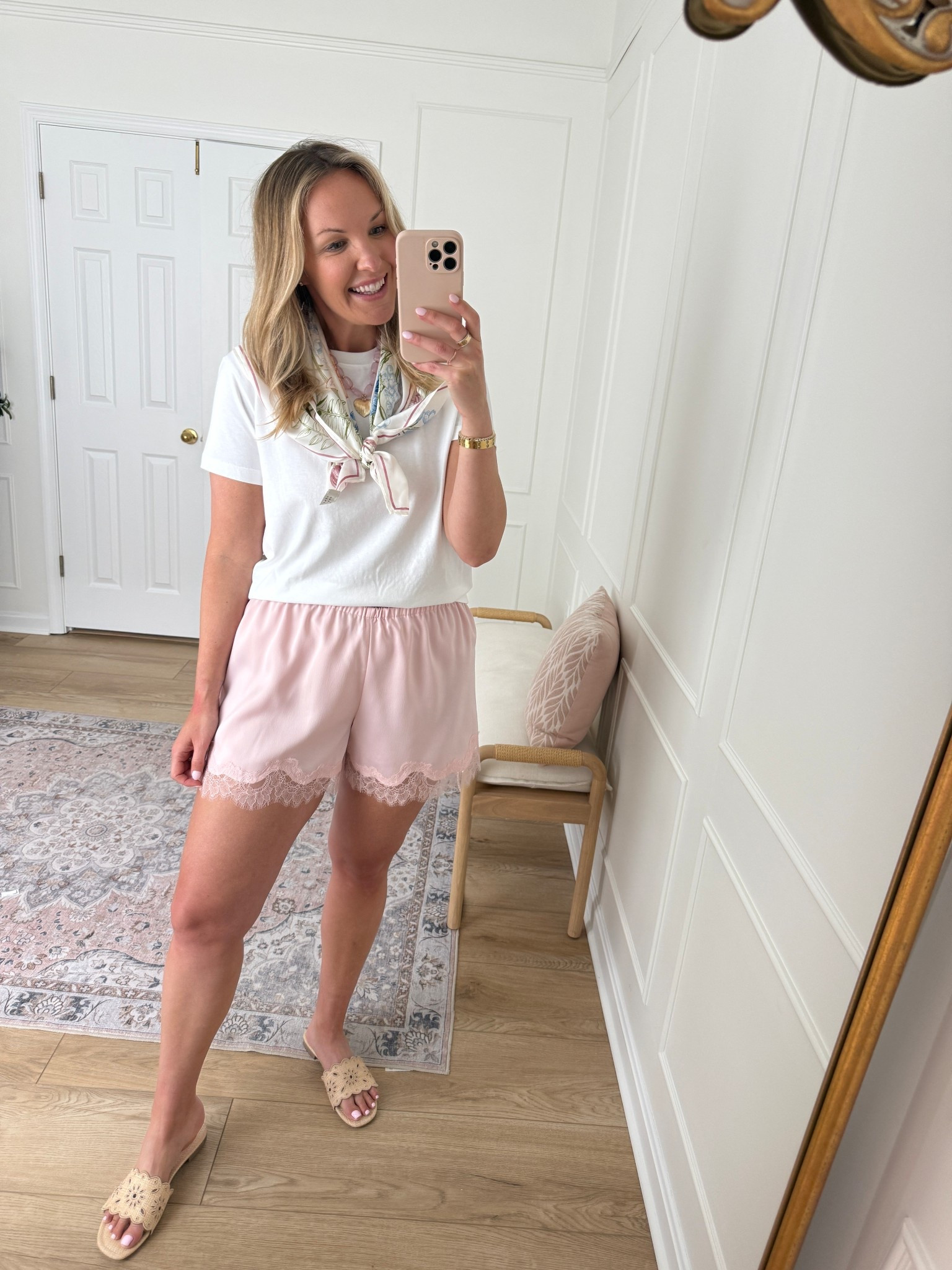 Lace trim silk shorts! Wearing a largee