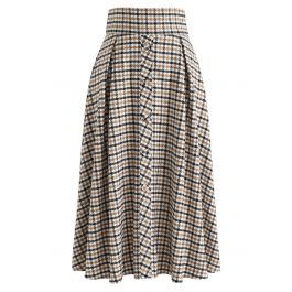 Button Front Plaid A-Line Midi Skirt | Chicwish