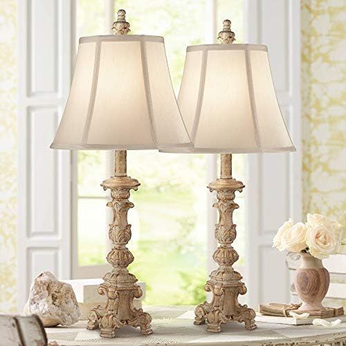 Elize Traditional French Country Style Vintage White Washed Candlestick Table Lamps 26.5" High Se... | Amazon (US)