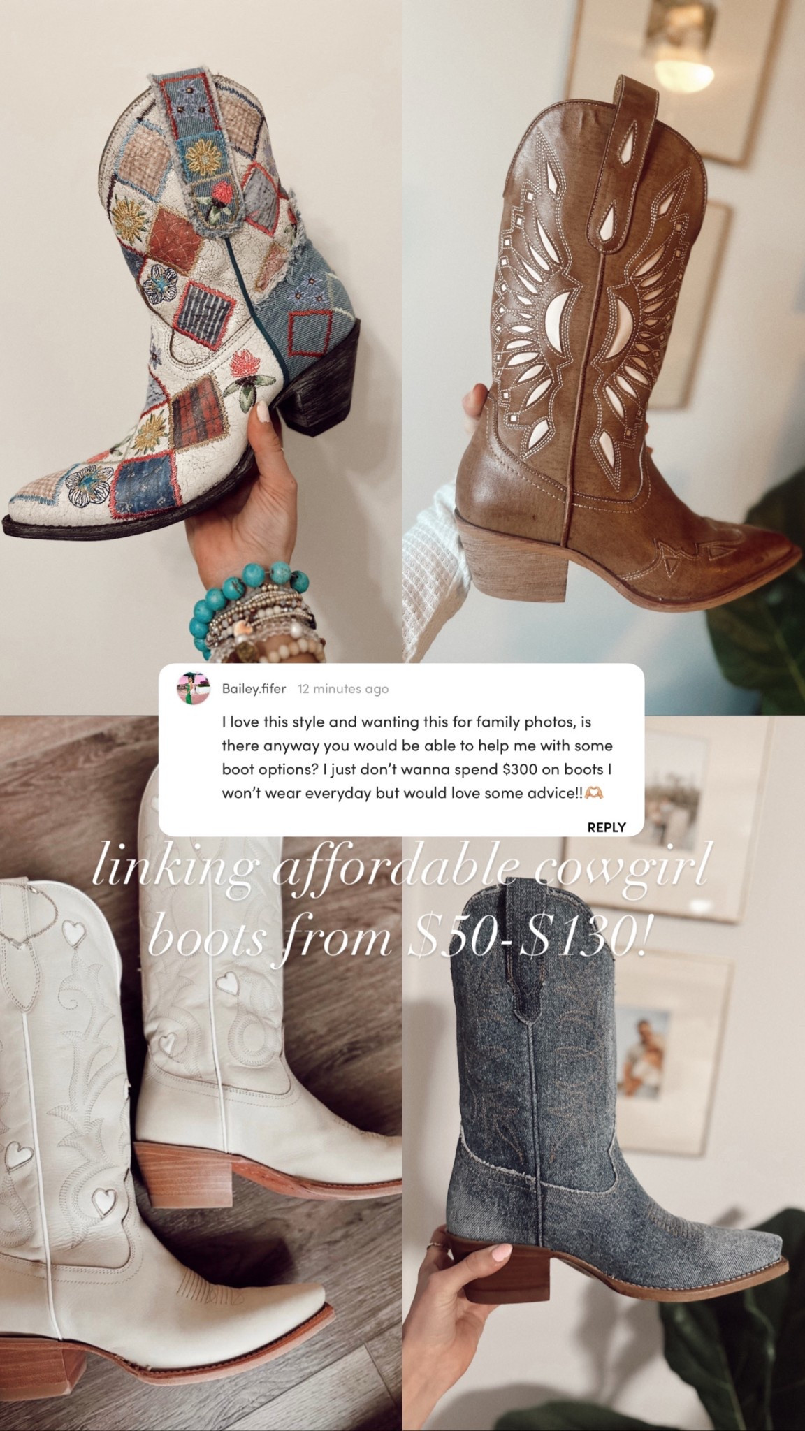 Linking affordable cowgirl boots from $50-$130 price point! 

#LTKShoeCrush #LTKFindsUnder100 #LTKFindsUnder50