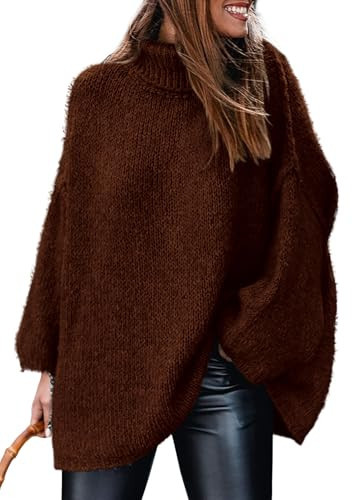 PRETTYGARDEN Women's 2026 Fall Turtleneck Oversized Sweaters Long Sleeve Chunky Knit Pullover Tops Winter Fashion Clothes (Dark Brown,Medium) | Amazon (US)