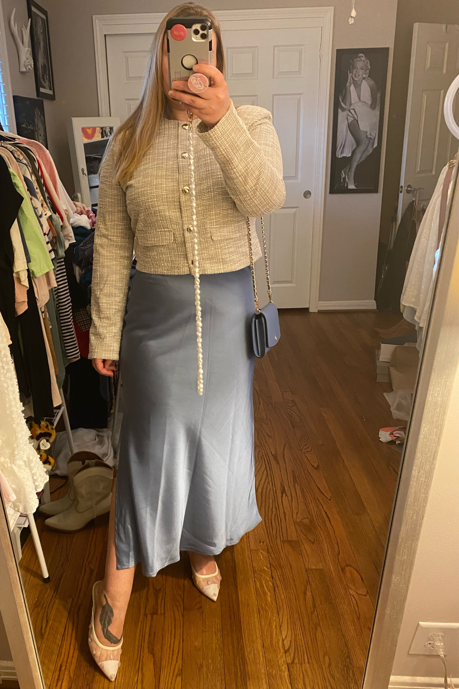 Hot chocolate affair, afternoon tea, church outfit, work outfit, tea party, blue skirt, satin skirt, dress up, tan and blue, garden party outfit, midi skirt, slip skirt

#LTKWorkwear #LTKShoeCrush #LTKParties