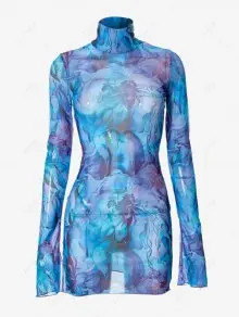 Floral Print Mesh Sheer Slit Mini Bodycon Dress | ZAFUL (Global)