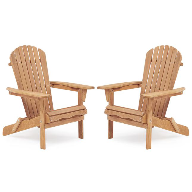 Mondawe Patio Chairs Set of 2 Light Brown Wood Frame Stationary Adirondack Chair with Slat Seat | Lowe's