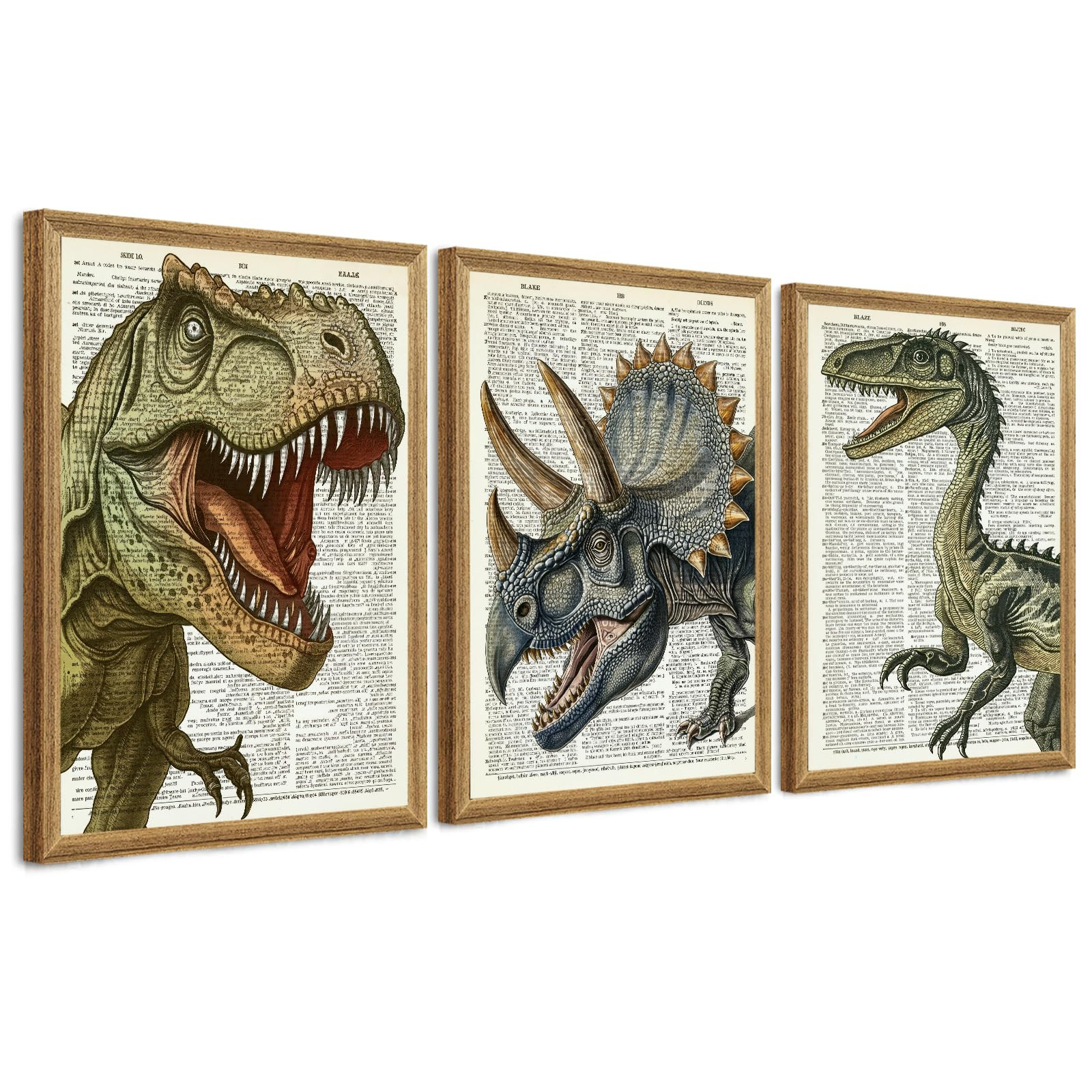 Ovczax 3 Pieces Dinosaur Canvas Wall Art - Tyrannosaurus Rex, Triceratops, Velociraptor Decor For... | Amazon (US)