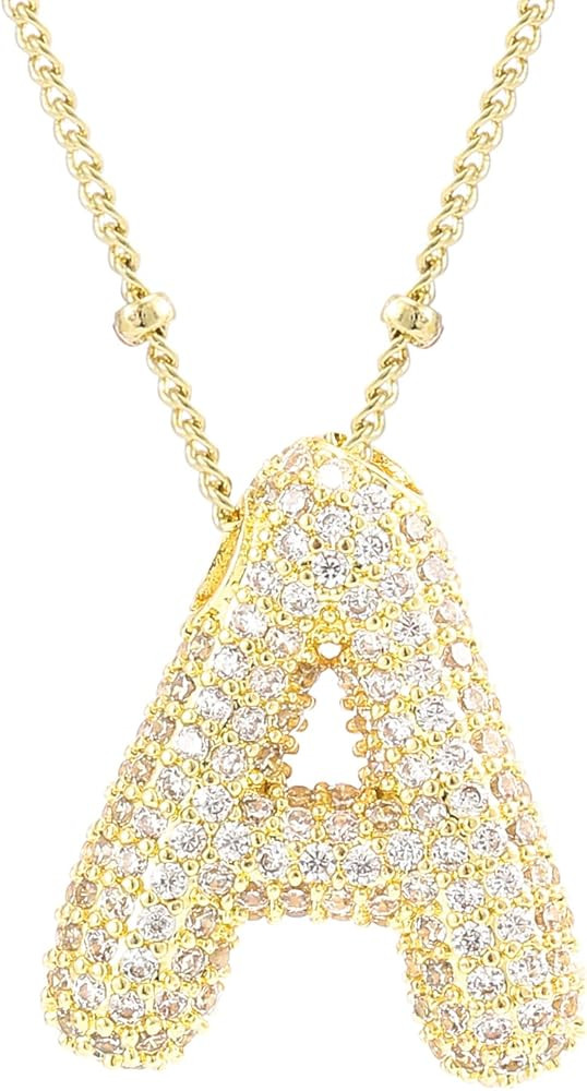 CCINPPY Letter Necklace, 14k Gold Plated Bubble Balloon Dainty Necklace for Women, Chunky Initial... | Amazon (US)