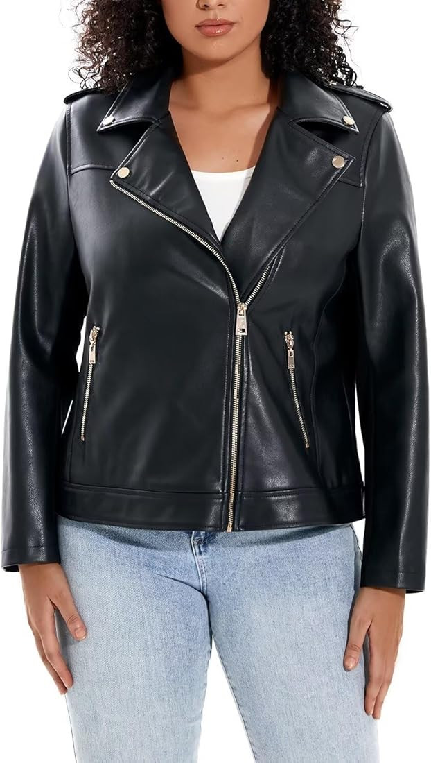 Women's Faux Leather Jacket Plus Size Motorcycle Biker Outwear Pu Zip Up Moto Coat | Amazon (US)
