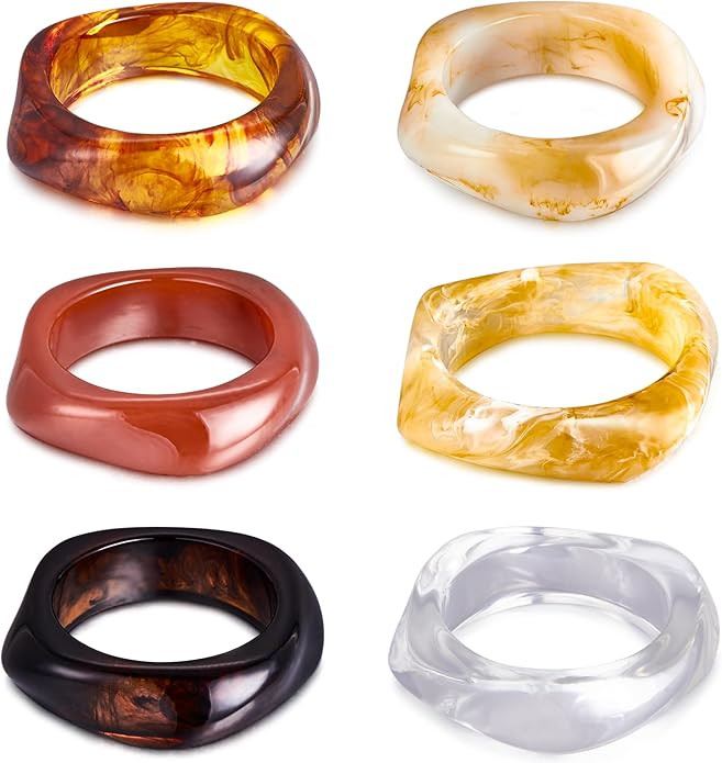 6 Pcs Colorful Square Acrylic Resin Bangle Bracelet Wide Geometric Irregular Geometric Wristbands... | Amazon (US)