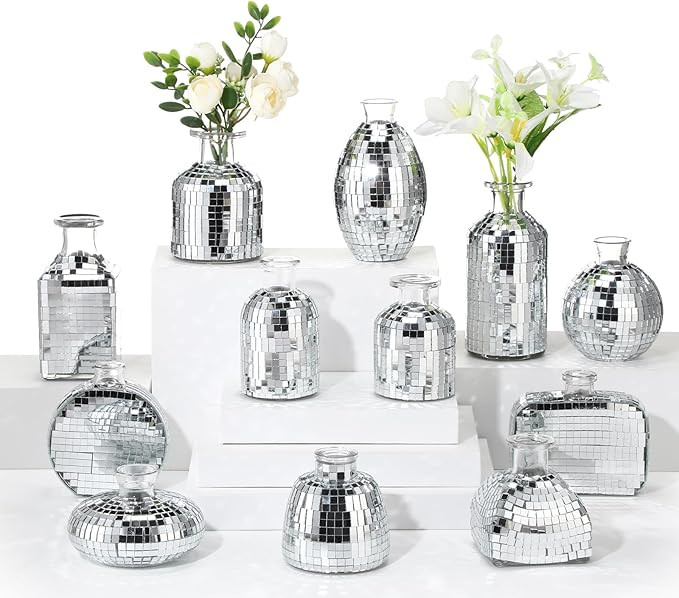 12 Pcs Mini Disco Ball Vase Bulk Glass Disco Ball Flower Vase Disco Ball Decorations for Party We... | Amazon (US)