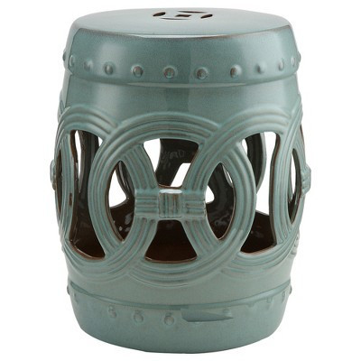 Outsunny 14" x 17" Ceramic Garden Stool with Double-Coin Knotted Ring Design & Strong Glazed Material, Antique Blue | Target