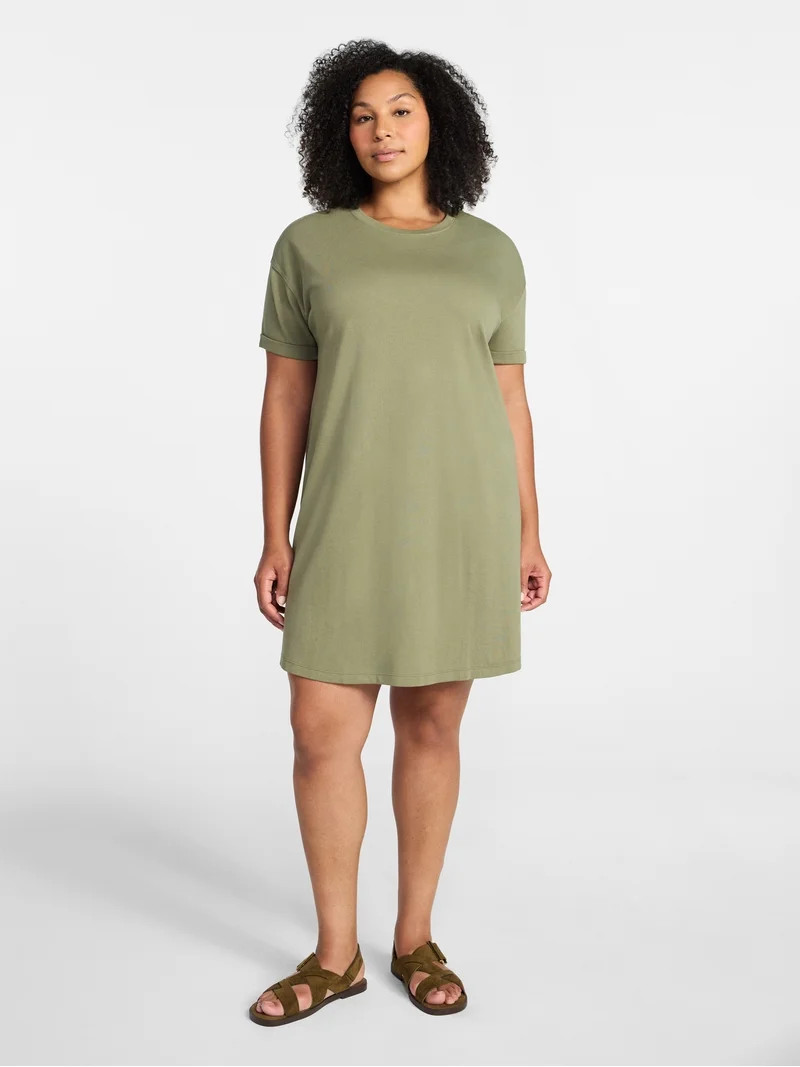 Time and Tru Women's Cotton T-Shirt Dress with Short Sleeves, Sizes XS-XXXL | Walmart (US)