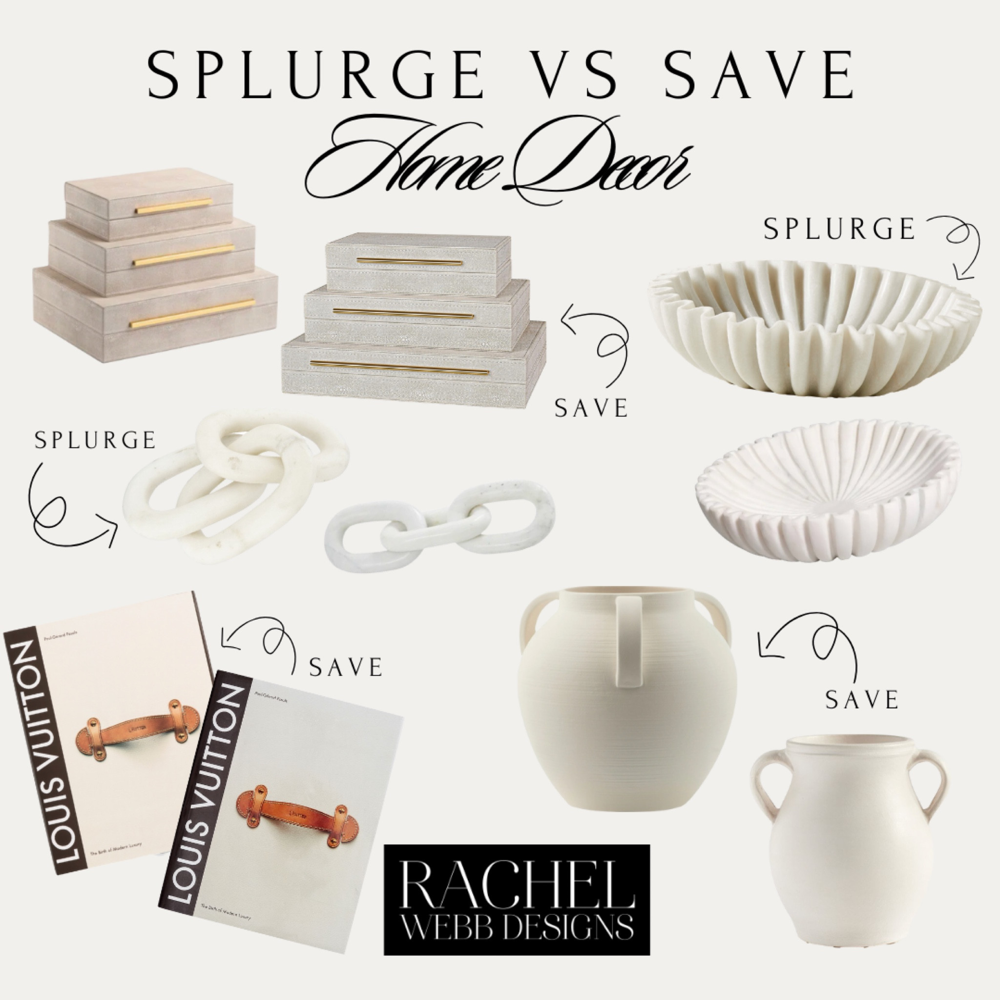 Splurge VS Save: Home Decor Edition!  Love all these pieces for a splurge or a budget friendly decor choice! They all make the perfect table accent! 

#savevssurge #splurge #save #splurgevssave #homedecor #coffeetable #coffeetabledecor #tabledecor

#LTKSaleAlert #LTKFindsUnder50 #LTKHome