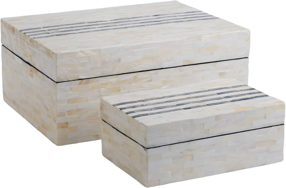 PEMAR Set of 2 Mother of Pearl Decorative Boxes w Lids, Handmade Mosaic Keepsake Jewelry Box Trea... | Amazon (US)