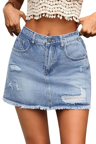 ELLEVEN Ripped Denim Mini Skort for Women,Y2k Raw Hem Jean Skort Skirts with Pockets | Amazon (US)