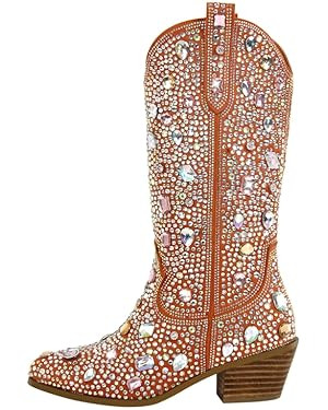 Richealnana Sparkly Rhinestones Cowboy Cowgirl Style Boots Calf High Boots for Women 2INCH Heeled... | Amazon (US)