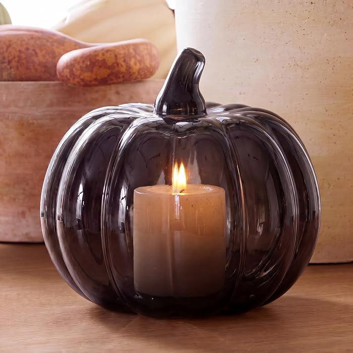 Qinyoung 8.6 Inch Glass Pumpkin Lamp Shades Fall Table Decor Pumpkin Cloche | Amazon (US)