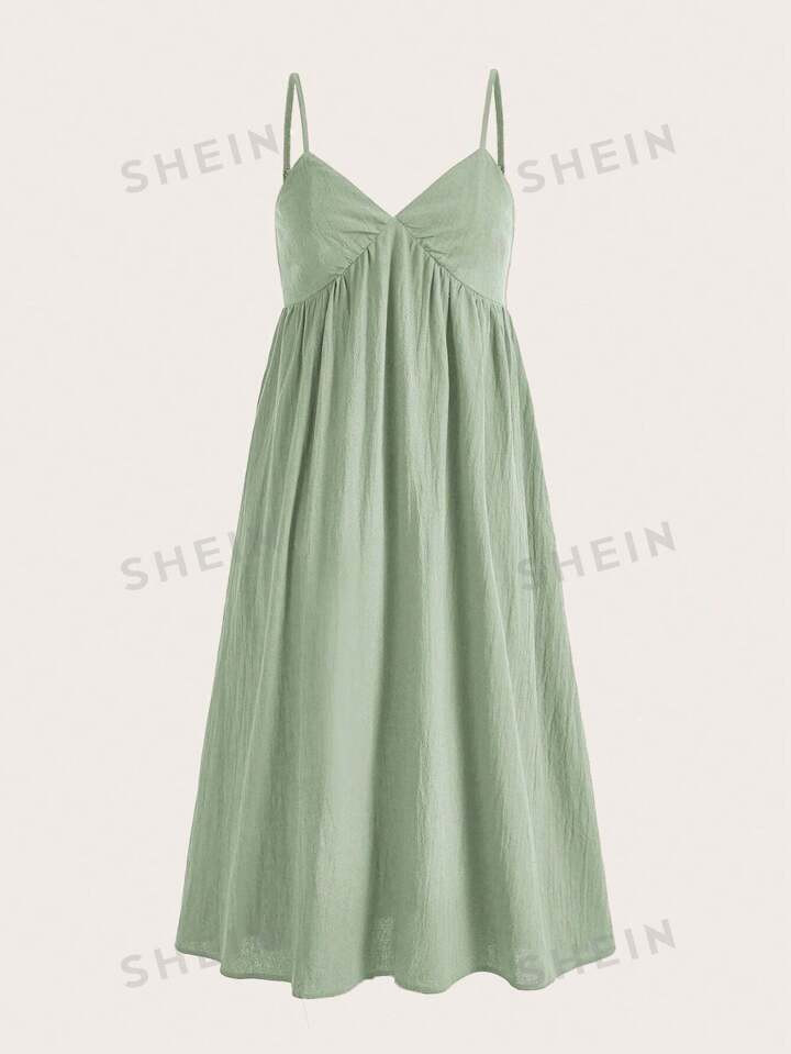 SHEIN EZwear Mint Green Woven Holiday Style Spaghetti Strap Dress | SHEIN