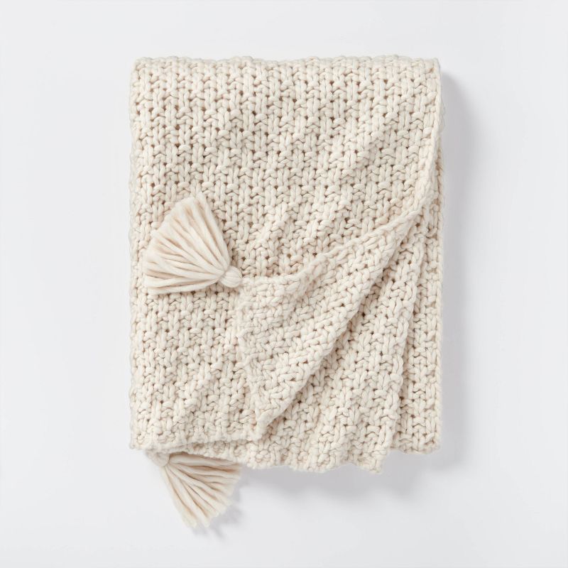 Chunky Knit Reversible Throw Blanket Cream - Threshold&#8482; designed with Studio McGee | Target