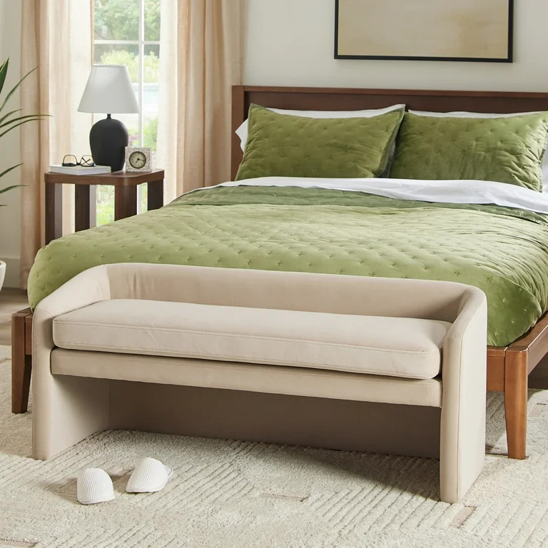 Better Homes & Gardens Wyatt 50" Velvet Accent Bench, Beige | Walmart (US)