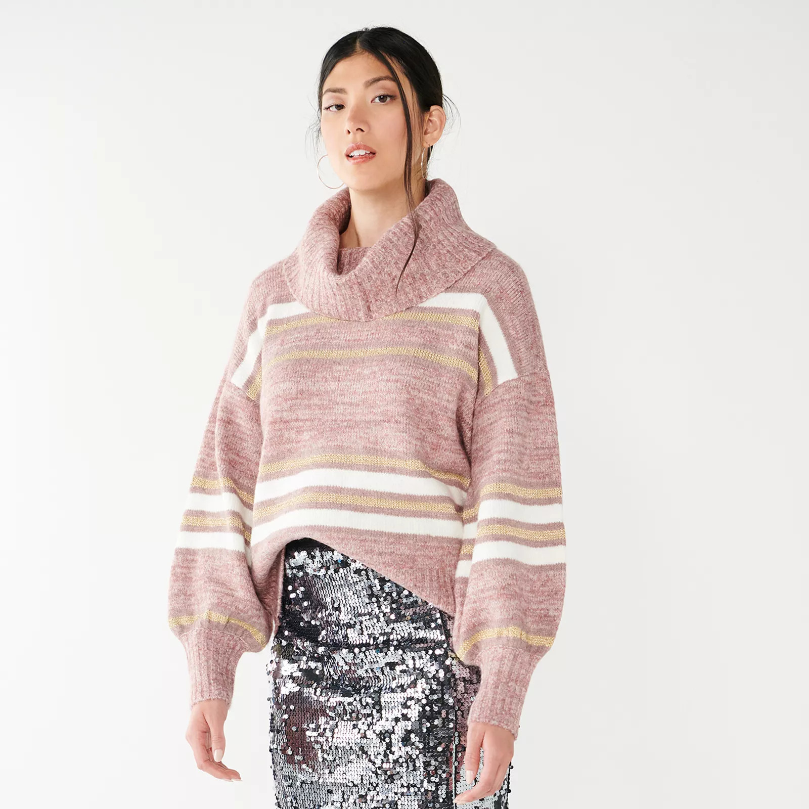 Women's Nine West Balloon-Sleeve Turtleneck Sweater, Size: XS, Med Pink | Kohl's