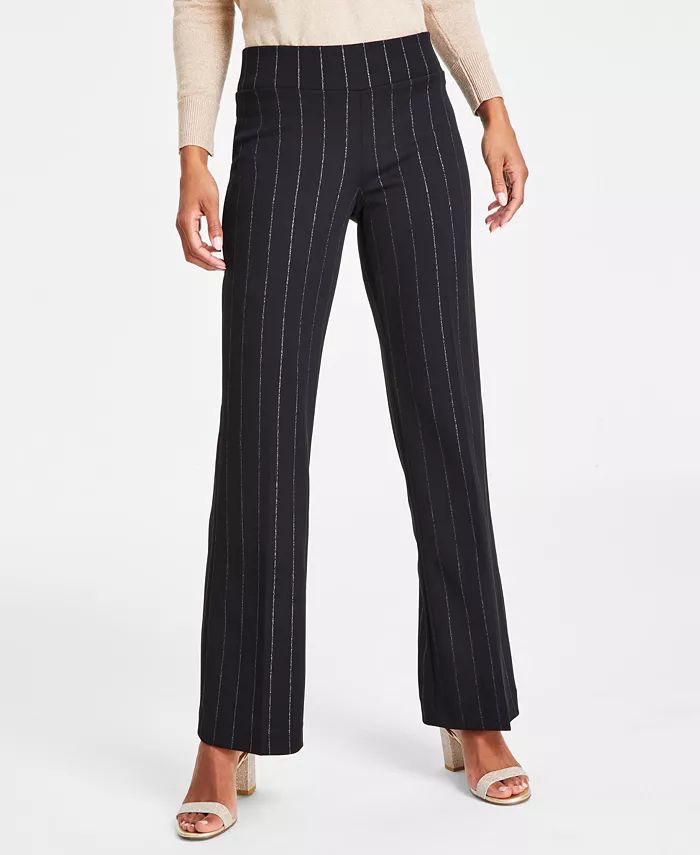 Women's Pinstriped Compression Pull-On Wide-Leg Pants, Created For Macy's | Macy's