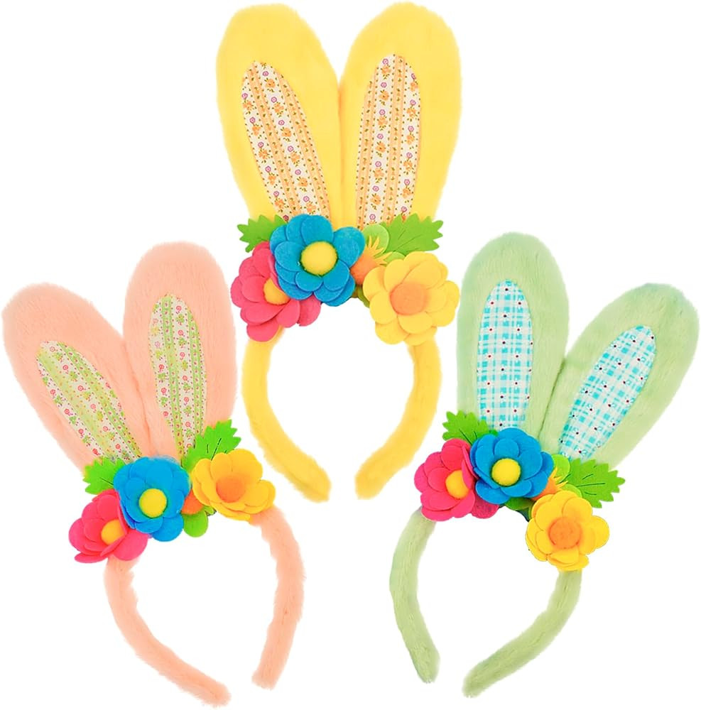 DearSun 3 Pack Luxurious Easter Bunny Ears Headband Cute Plush Rabbit Ears for Kids Adult Cosplay... | Amazon (US)