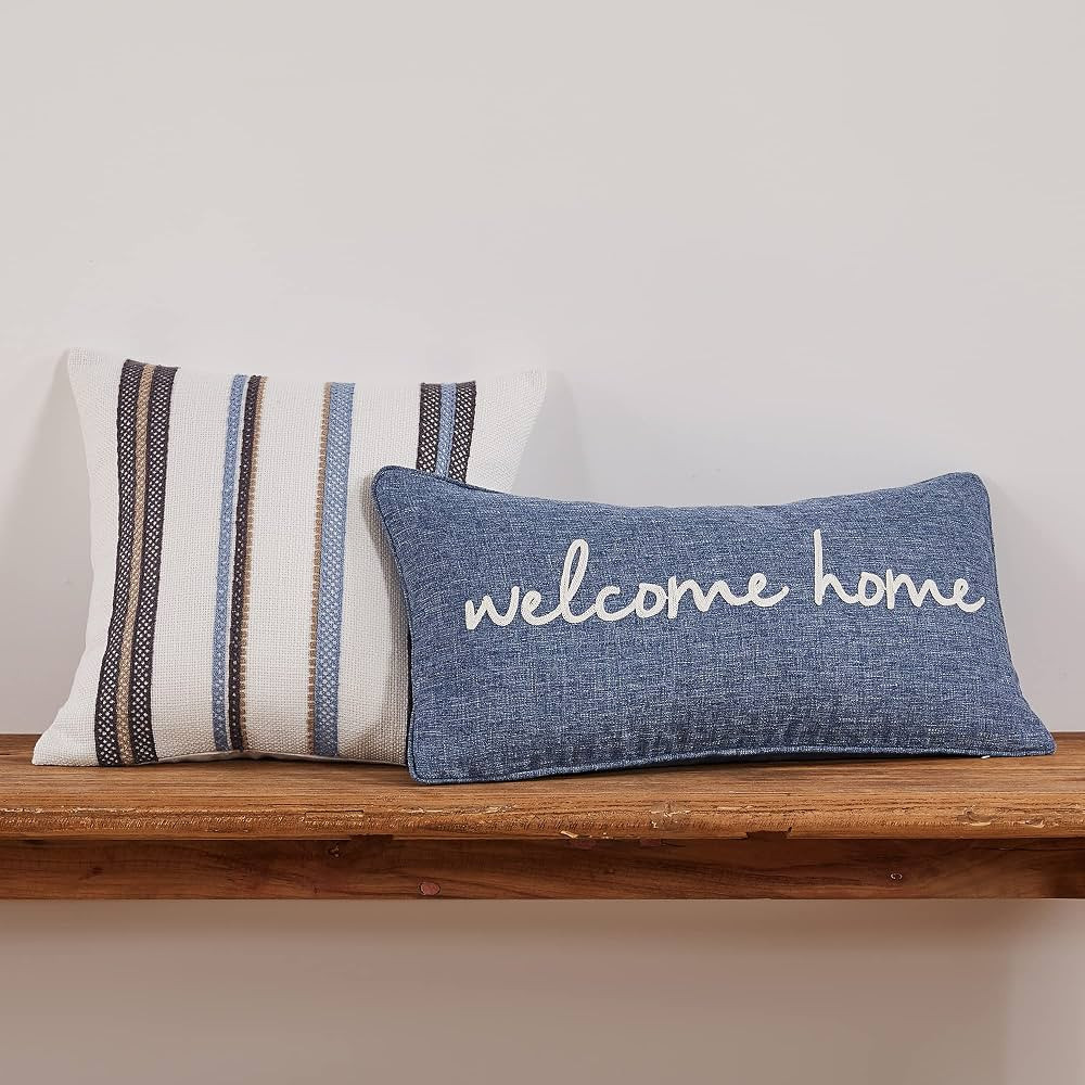 Levtex Home - Tobago - Decorative Pillow (12 x 24 in.) - Welcome Home - Blue and White | Amazon (US)