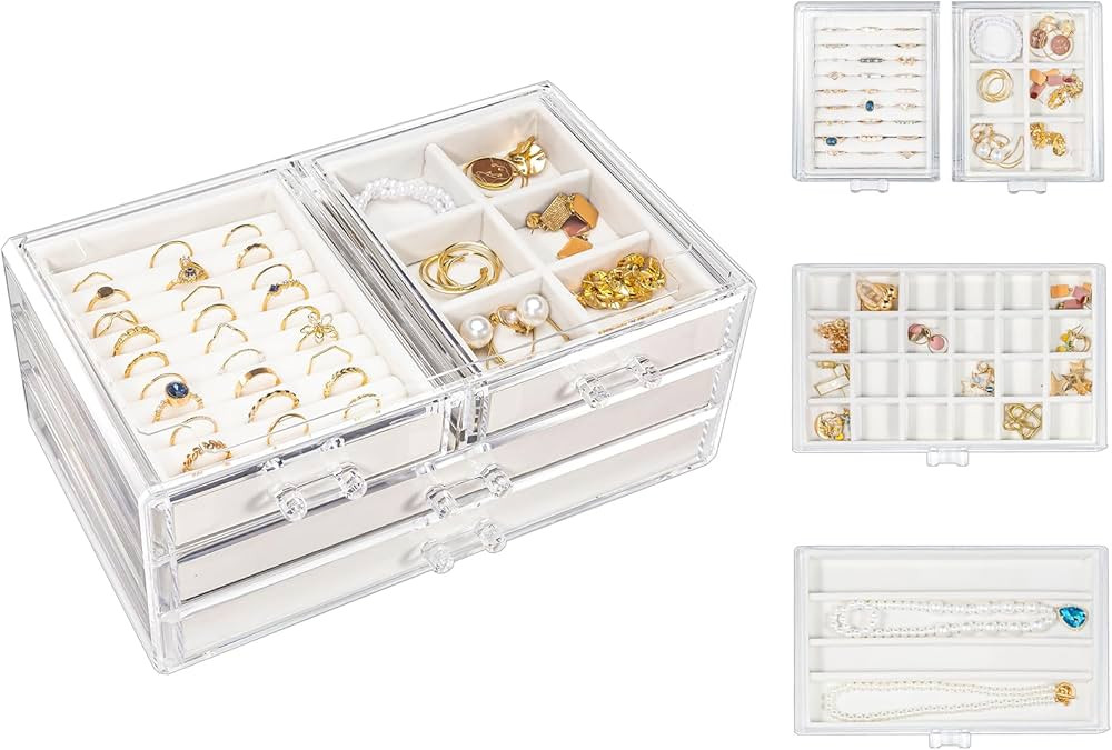 ProCase Large Acrylic Jewelry Box Earring Holder Organizer with Drawers, Clear Jewelry Storage Ca... | Amazon (US)