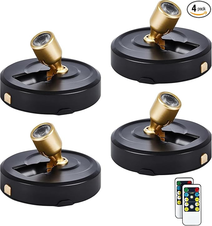 4-Pack Battery Powered LED Spotlight, Wireless Picture Lights, Uplighting Indoor, Puck Lights wit... | Amazon (US)
