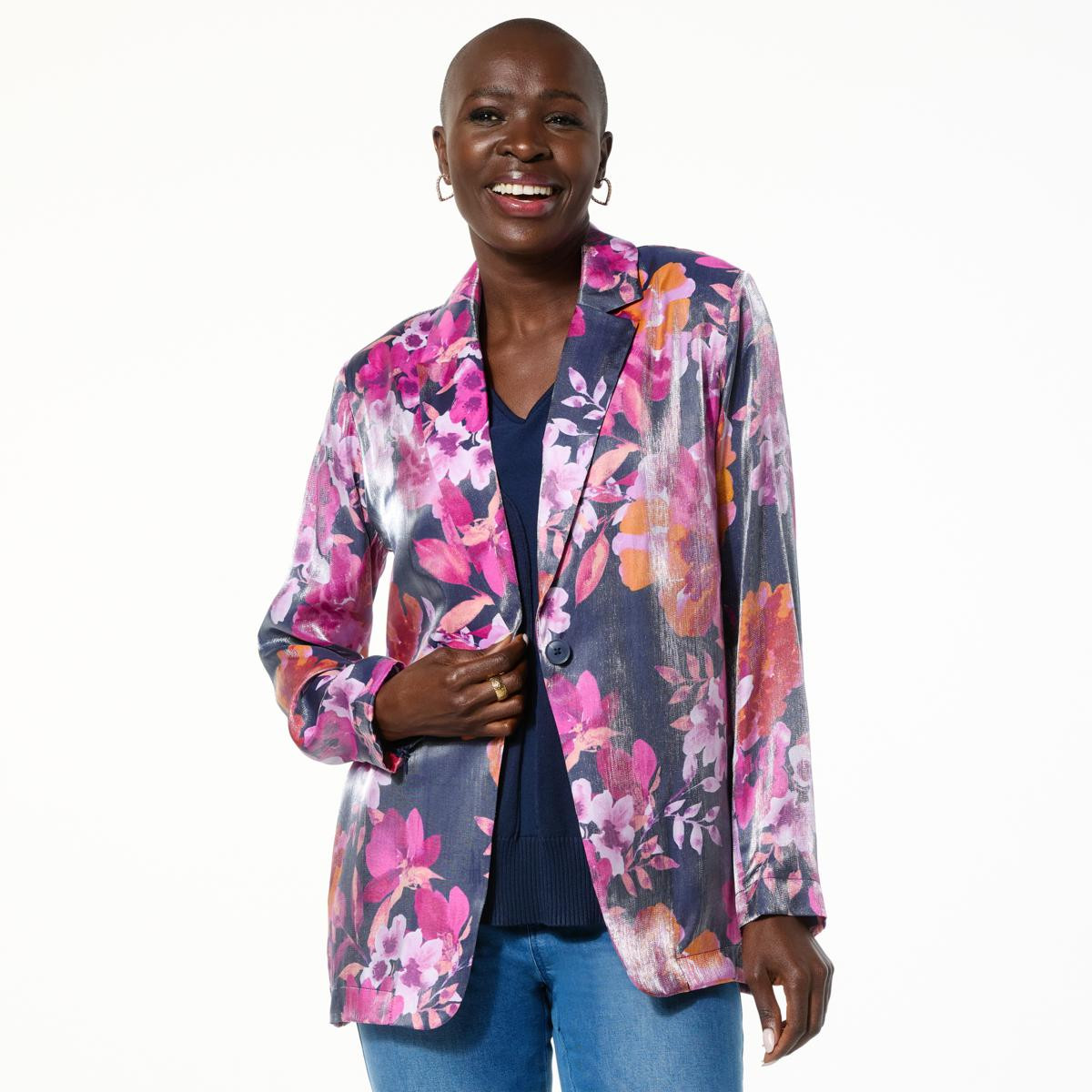 Colleen Lopez Woven Blazer with Zippered Sleeve Detail | HSN
