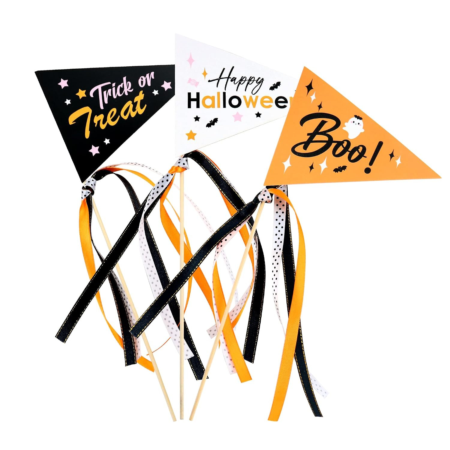 Ercadio 6 Pack Halloween Pennant Paper Flags Halloween Boo Ghost Triangle Flags with Ribbons Hand Held Hallo Paper Pennant for Hallo Party Celebration Party Decoration Supplies | Amazon (US)
