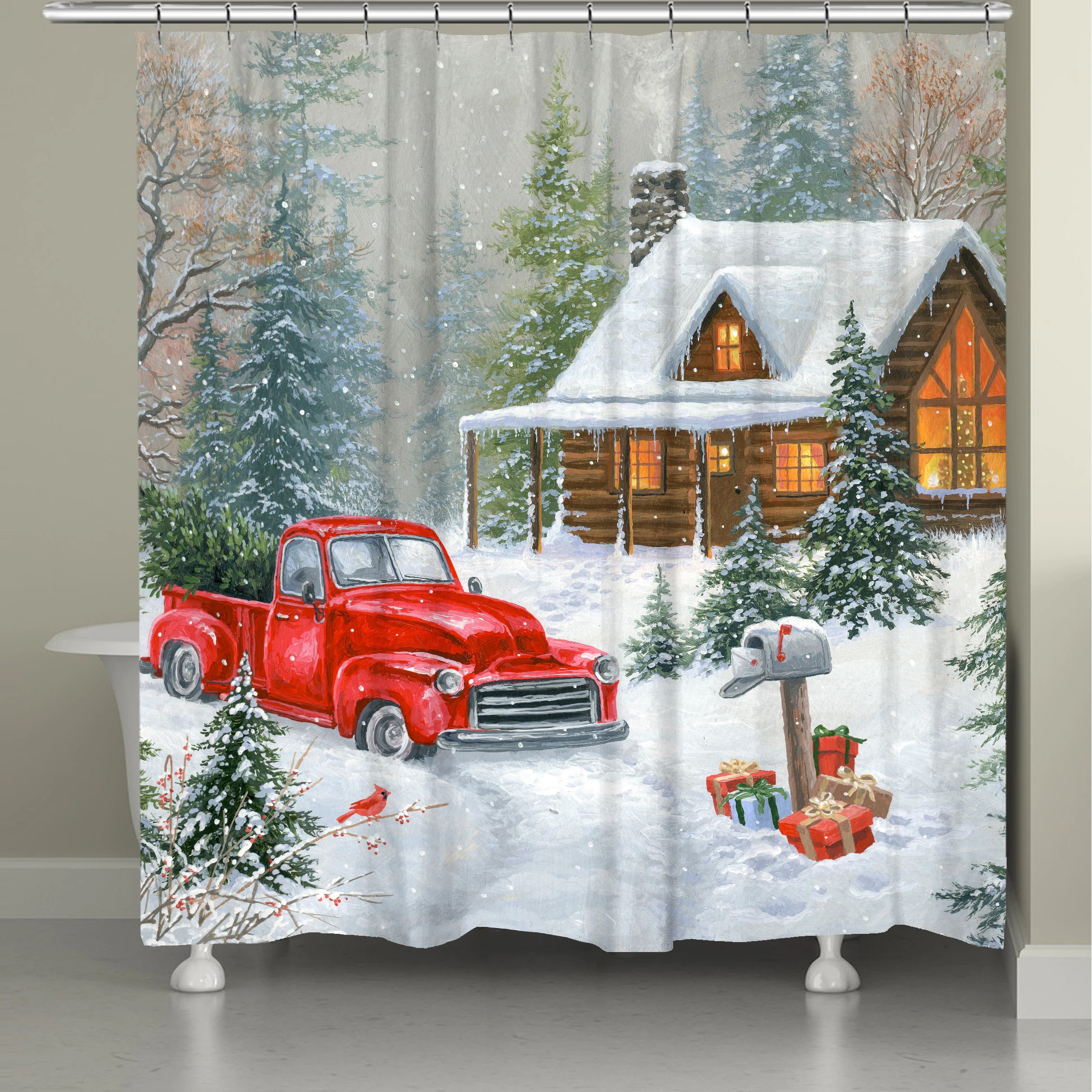 A Cabin Christmas Shower Curtain | Bed Bath & Beyond