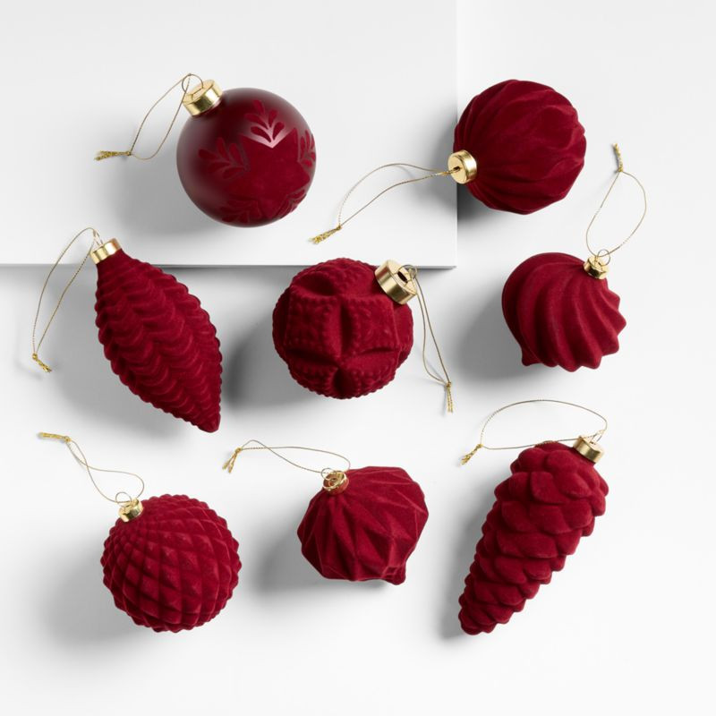 Burgundy Velvet Christmas Ornaments, Boxed Set of 8 + Reviews | Crate & Barrel | Crate & Barrel