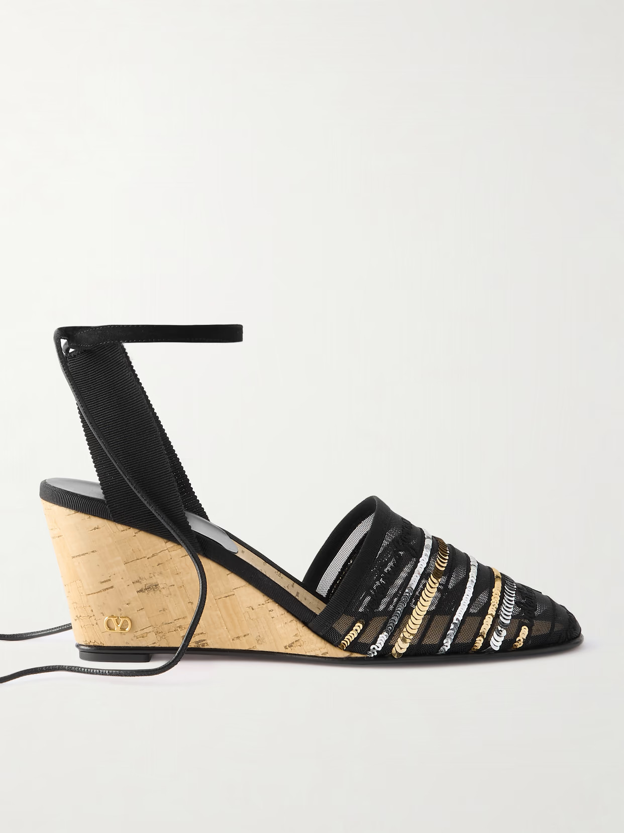 Valentino Garavani - La Cruisette 75 Tasseled Sequin-embellished Embroidered Mesh Wedges - Black | NET-A-PORTER (UK & EU)