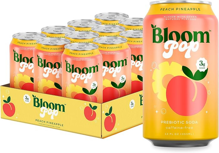 Bloom Pop Prebiotic Soda 12 Pack, Peach Pineapple, 12oz Cans | Prebiotic Soda for Gut Health, Low... | Amazon (US)