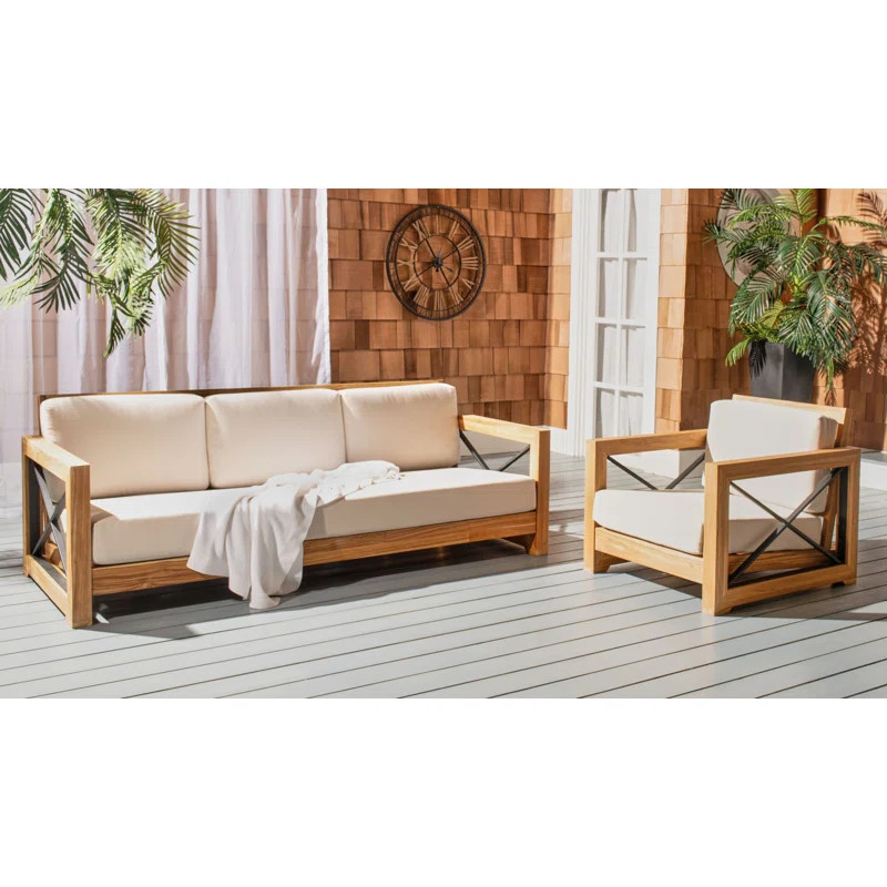 Madeira 2 Piece Teak Sofa Seating Group with Cushions | Wayfair North America