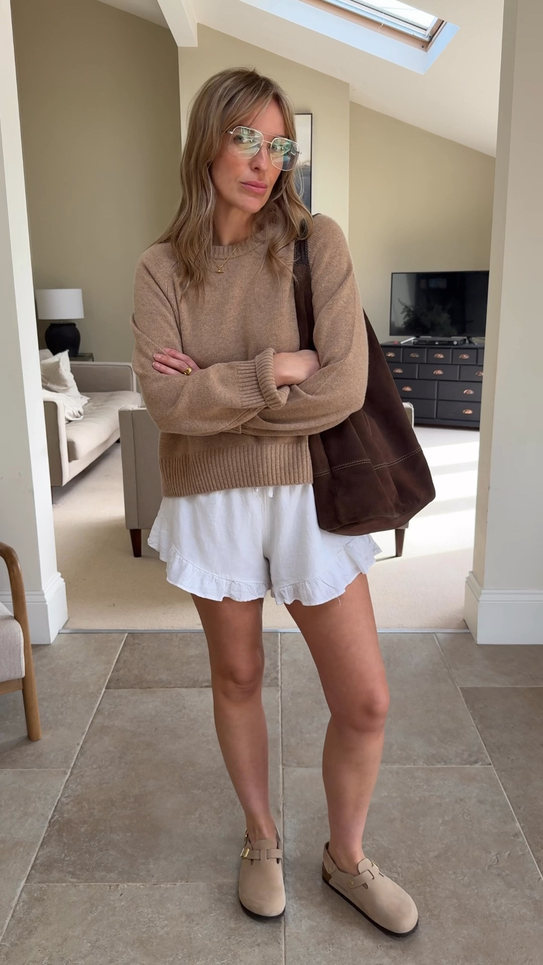 Styling those frill linen shorts with a cashmere knit and Birkenstocks 
For a staycation summer 😉👌🏻 
Shorts large 
Knit large 

20% off the @abercrombie shorts just now and an extra 15% off with code AFCLARE 

#LTKtravel #LTKstyletip #LTKspring