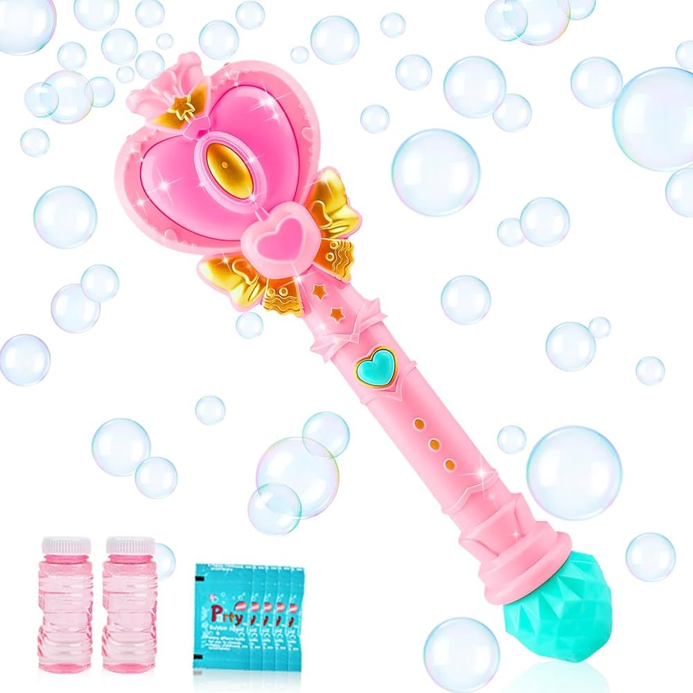 Tlkiaa Bubble Wand for Kids, Princess Toys Heart Bubble Machine Blower Maker Outdoor Toy with Lig... | Amazon (US)