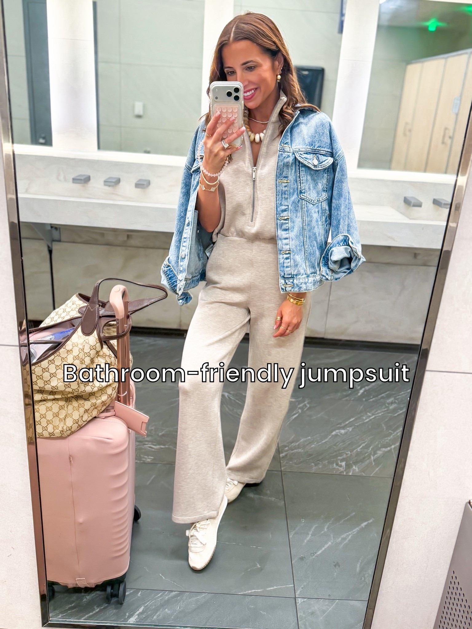 New bathroom friendly jumpsuits. Code LISAMARIEXSPANX on first time orders. This is a new style and it fits like a dream. Wearing XS petite. Travel outfit. Airport outfit. Travel necessities. Travel must haves. XS in slouchy denim jacket. Sneakers mules are TTS.

#LTKootd #LTKgrwm #LTKTravel