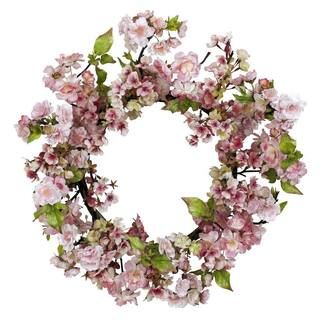 24-in. H Artificial Pink Cherry Blossom Wreath | The Home Depot