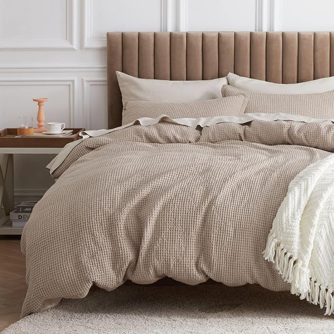 BEDSURE Cotton Duvet Cover Set - 100% Cotton Waffle Weave Khaki Duvet Cover Queen Size, Soft and ... | Amazon (US)