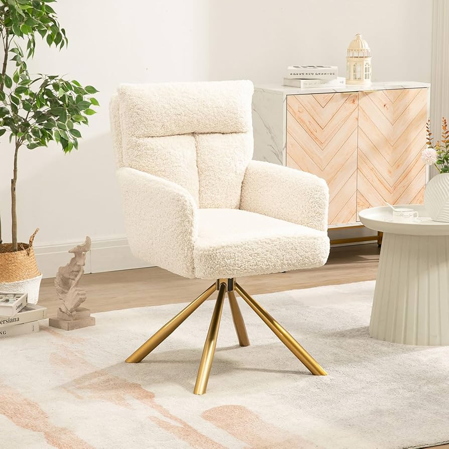 Desk Chair No Wheels 180°Swivel,Makeup Vanity Chair with Gold Legs,Ergonomic Criss Cross Chair f... | Amazon (US)