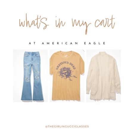 Want to know what’s in my cart at American Eagle Outfitters? Look no further! Today I’m sharing the items in my cart that I’m probably about to order!

Starting with a classic distressed pair of jeans to a timeless band tee, and topped off with a cozy cardigan that is perfect for layering during transitional seasons!

#LTKunder50 #LTKunder100 #LTKsalealert