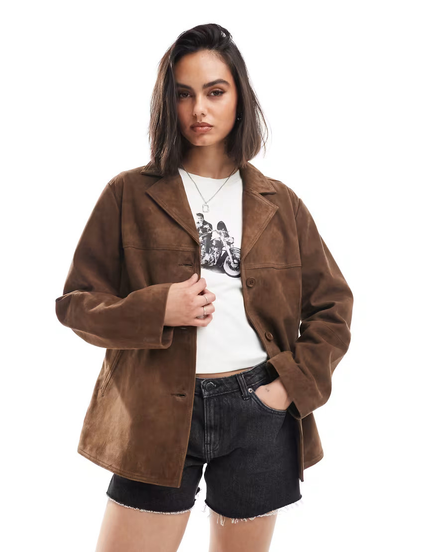 ASOS DESIGN real suede 70s jacket in brown | ASOS (Global)