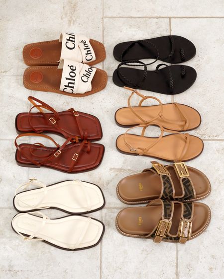 Summer sandals I love, all in a flat sandal style. I'm a 6.5 or 7 in most shoes, here's the sizing on these styles:

Chloe Woody Slide 37
Sezane Amelia Low Sandal 6.5 (true to size)
Reformation Lake Sandal 6.5 (true to size)
Ancient Greek Sandals 37
Madewell Sandals 6.5 (but runs very narrow, could have sized up 1/2 a size)
Fendi Feel (36, runs big)


#LTKShoeCrush