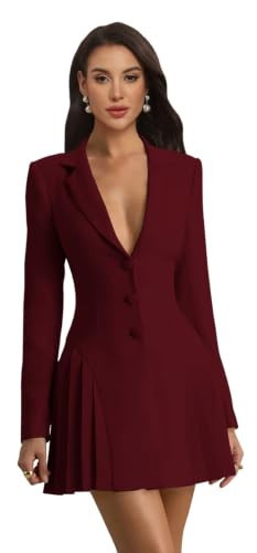 Long Sleeves Blazer Dress Ruched Satin A Line Burgundy Bridesmaid Dresses | Amazon (US)
