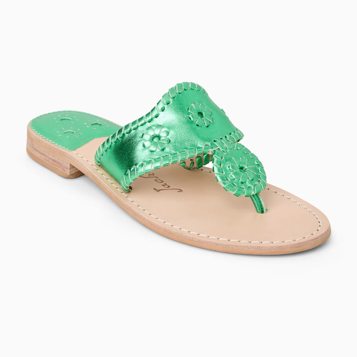 Jack Rogers Jacks Sandal | Metallic Nappa Leather | Bright Emerald | Jack Rogers