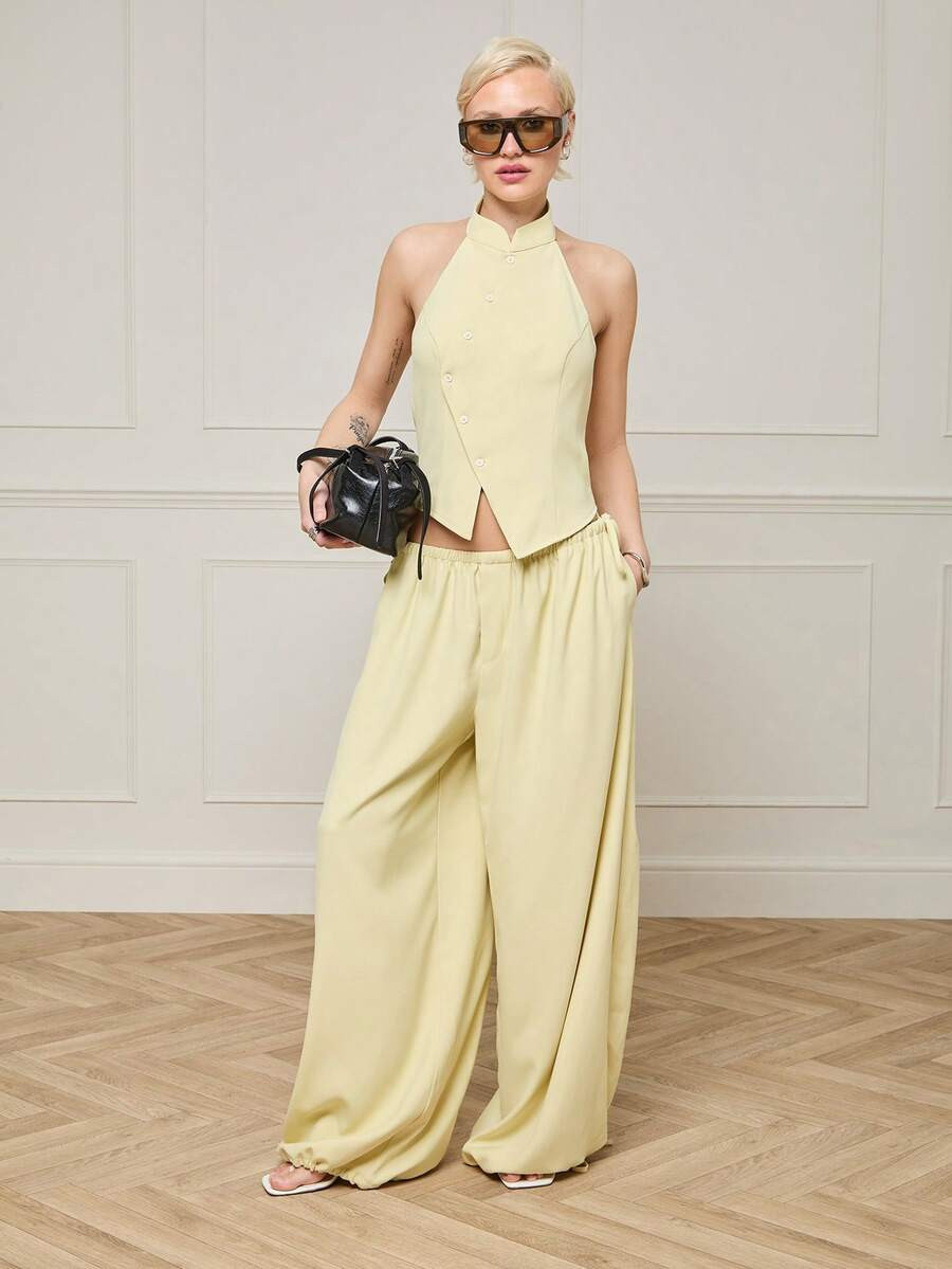 COUREZ Low Rise Parachute Trousers With Waistband Tie Sides/Y2K Summer Outfits For Women Cozy Cas... | SHEIN